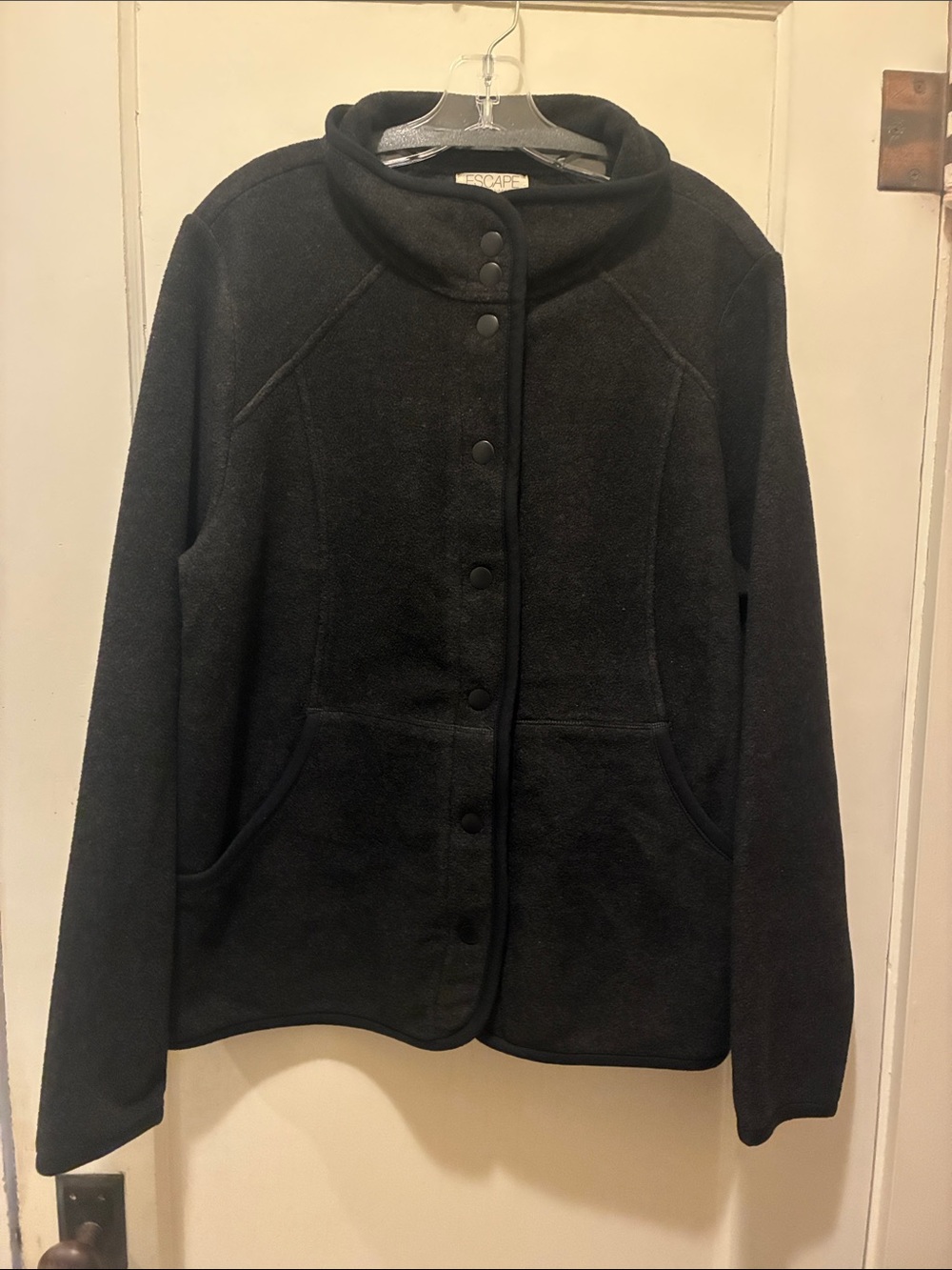 Women's Black Fleece Button-Front Jacket